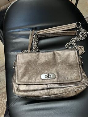 Coach Metallic Taupe Crossbody Shoulder Bag with Chain Strap